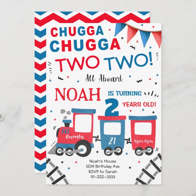 Chugga Two Two Train 2nd Birthday Invitation (Front/Back)