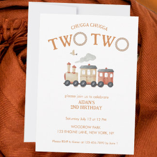 Chugga Two Two Train Second Birthday  Invitation