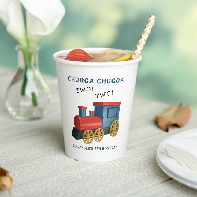 Chugga Two Two Train Second Birthday Paper Cups (Insitu)