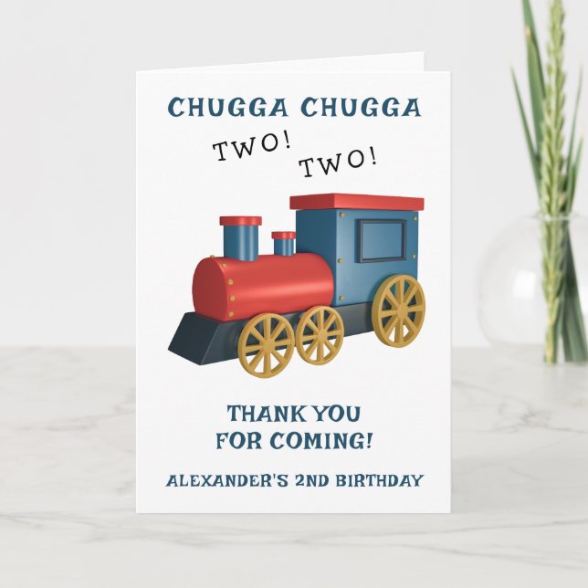 Chugga Two Two Train Second Birthday Thank You Card (Front)