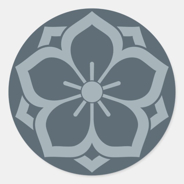 Chuinyaekikyo Japanese Kamon Cherry Blossom Blue Classic Round Sticker (Front)