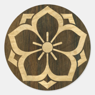 Chuinyaekikyo Japanese Kamon Cherry Blossom Wood Classic Round Sticker