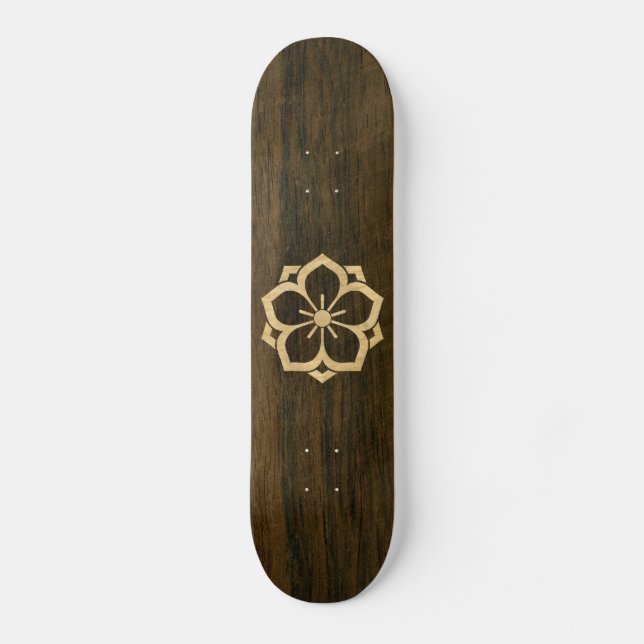 Chuinyaekikyo Japanese Kamon Cherry Blossom Wood Skateboard (Front)