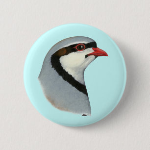Chukar:  Partridge Head 6 Cm Round Badge