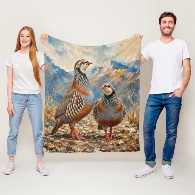 Chukar Partridge Pair Art  Fleece Blanket (In Situ)