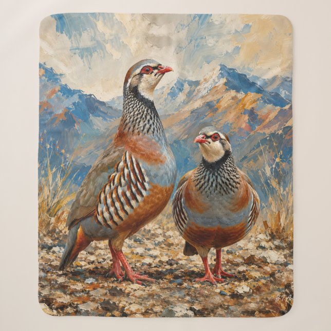 Chukar Partridge Pair Art  Sherpa Blanket (Front)