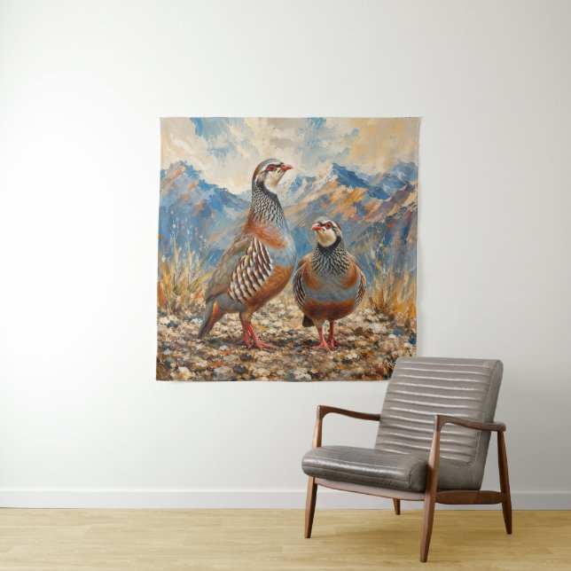 Chukar Partridge Pair Art  Tapestry (In Situ)