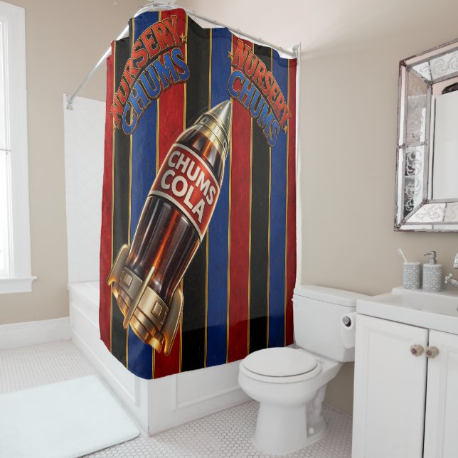 Chums rocket ship cola/rocket bathroom/ shower curtain (In Situ)