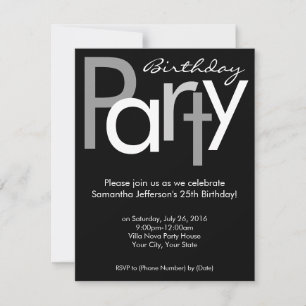 Chunky Black and White Birthday Party Invitation