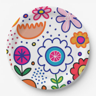 Chunky flowers in bold colours paper plate