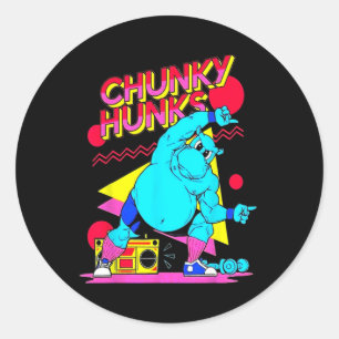 Chunky Hunks Gym Weightlifting Bodybuilding Muscle Classic Round Sticker