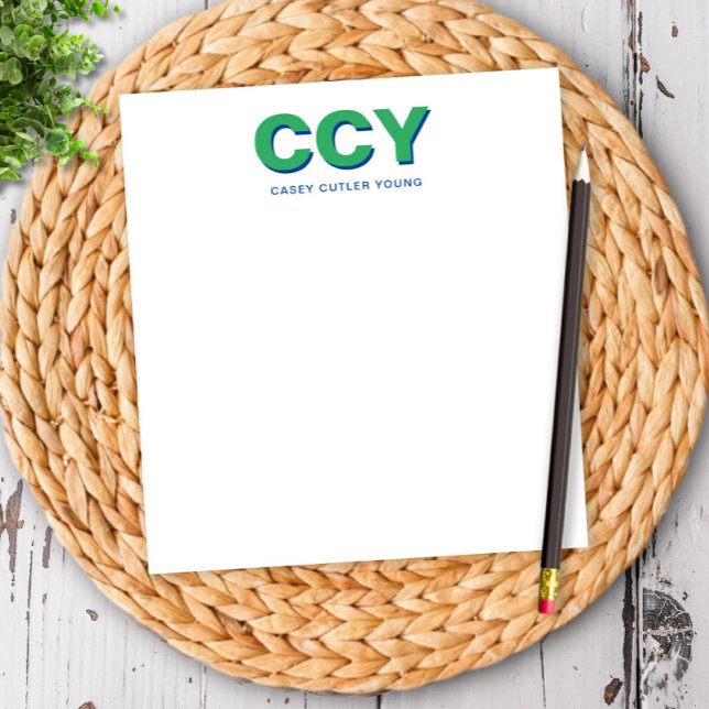 Chunky Initials Green and Blue Personalised Notepad (Creator Uploaded)