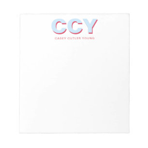 Chunky Initials Light Blue and Coral Personalised Notepad
