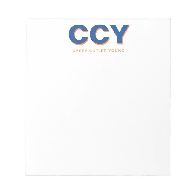 Chunky Initials Navy and Orange Personalised Notepad (Front)