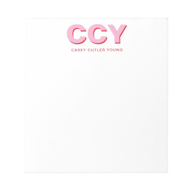 Chunky Initials Pink and Coral Personalised Notepad (Front)