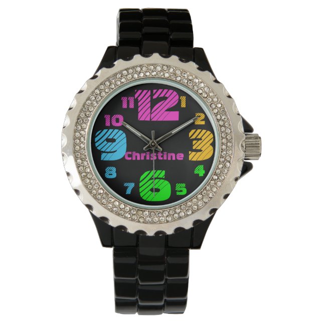 Chunky Neon Numbers Women's Black Watch (Front)
