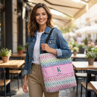 Chunky Pastel Knit Monogram Personalized Name Tote Bag