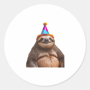 Chunky Sloth birthday party hat gift funny meme pr Classic Round Sticker