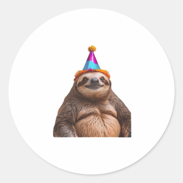 Chunky Sloth birthday party hat gift funny meme pr Classic Round Sticker (Front)