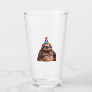 Chunky Sloth birthday party hat gift funny meme pr Glass