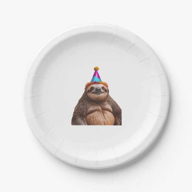 Chunky Sloth birthday party hat gift funny meme pr Paper Plate (Front)