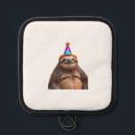 Chunky Sloth birthday party hat gift funny meme pr Pot Holder<br><div class="desc">Chunky Sloth birthday party hat gift funny meme prank Classic T-Shirt</div>