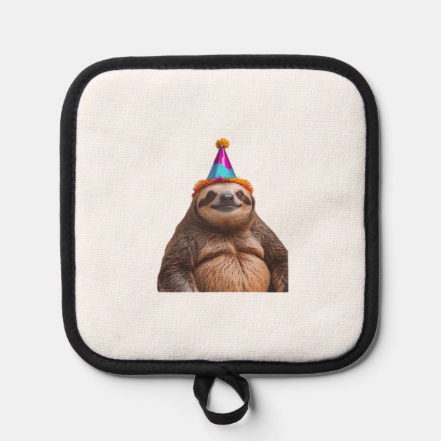 Chunky Sloth birthday party hat gift funny meme pr Pot Holder (Front)