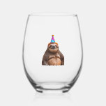 Chunky Sloth birthday party hat gift funny meme pr Stemless Wine Glass<br><div class="desc">Chunky Sloth birthday party hat gift funny meme prank Classic T-Shirt</div>