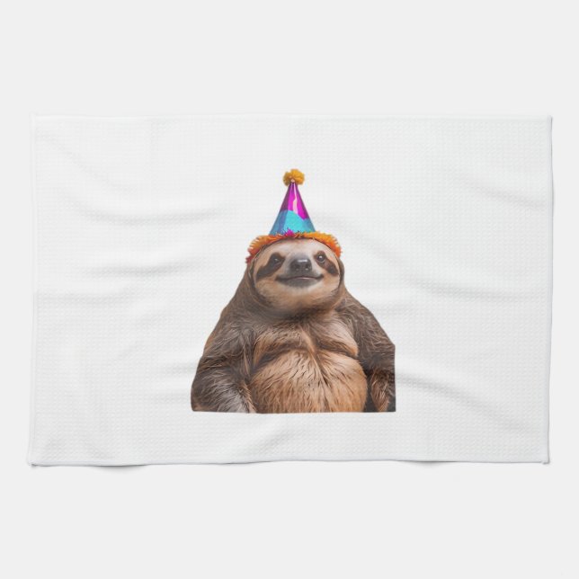 Chunky Sloth birthday party hat gift funny meme pr Tea Towel (Horizontal)