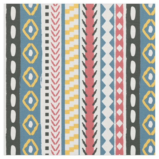 Chunky Tribal Stripe,Colourful Boho Print Fabric (Close Up)