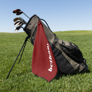 Chunky Typography Monogram Name Burgundy Golf Towel