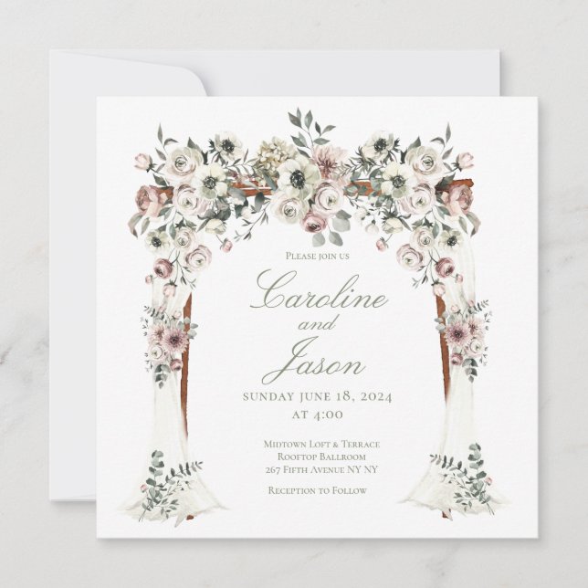 Chuppah Floral Canopy Blush White Wedding Invitation (Front)