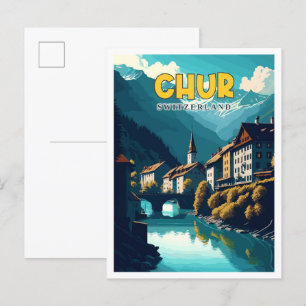 Chur Switzerland vintage travel illustration Postcard