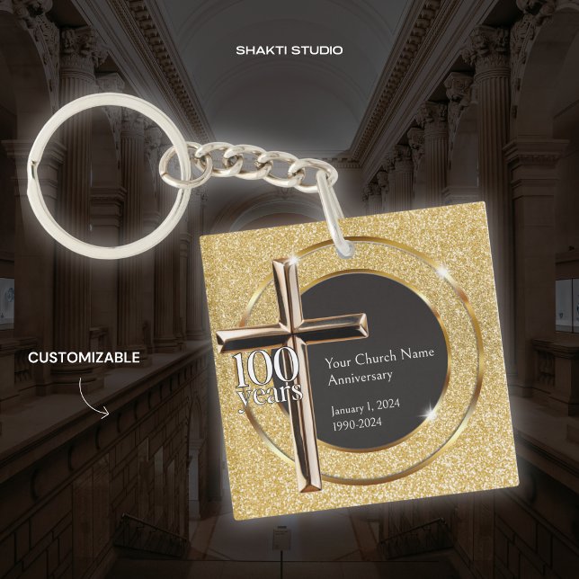Church 100 Years Anniversary Event Souvenir Square Key Ring (Creator Uploaded)