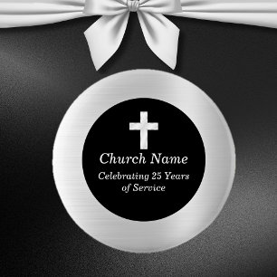Church 25th Anniversary Black and Silver Keepsake  6 Cm Round Badge