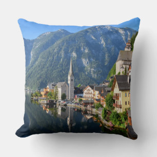 Church and village of Hallstatt, Austria with Alps Cushion
