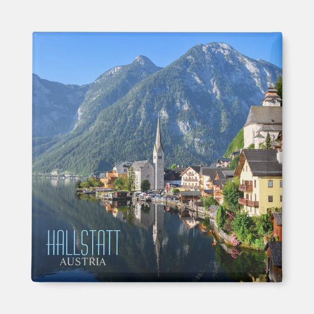 Church and village of Hallstatt, Austria with Alps Magnet (Front)