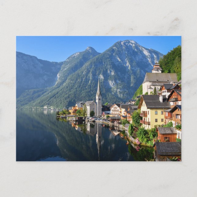 Church and village of Hallstatt, Austria with Alps Postcard (Front)