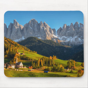 Church and village with mountains landscape mouse mat