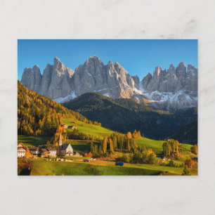 Church and village with mountains landscape postca postcard