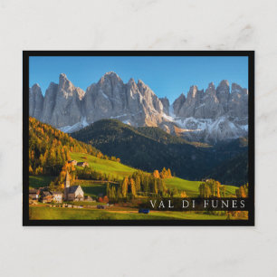 Church and village with mountains landscape postcard