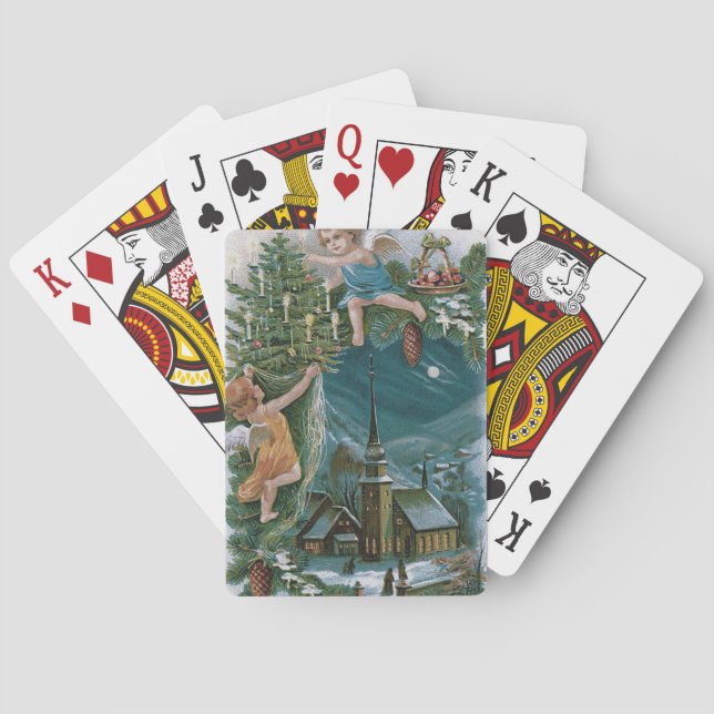 Church Angel Cherub Christmas Tree Playing Cards (Back)