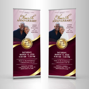 Church Anniversary Burgundy & Gold Service Retractable Banner