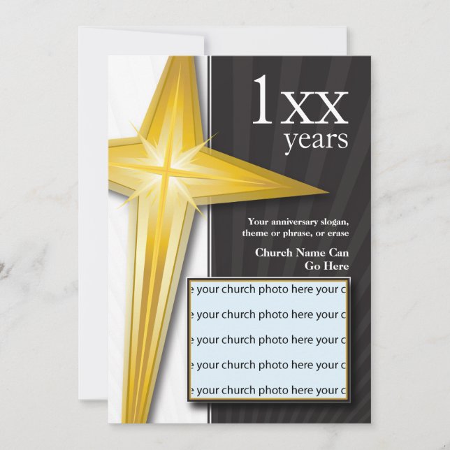 Church Anniversary Golden Cross Invitation (Front)