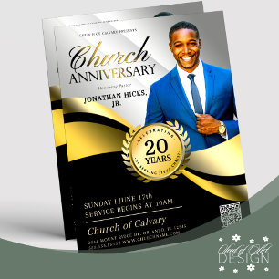 Church Anniversary Pastoral Service Black & Gold Flyer