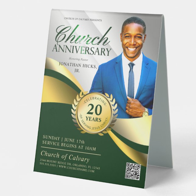 Church Anniversary Pastoral Service Green & Gold (Front)