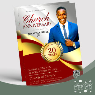 Church Anniversary Pastoral Service Red & Gold Flyer