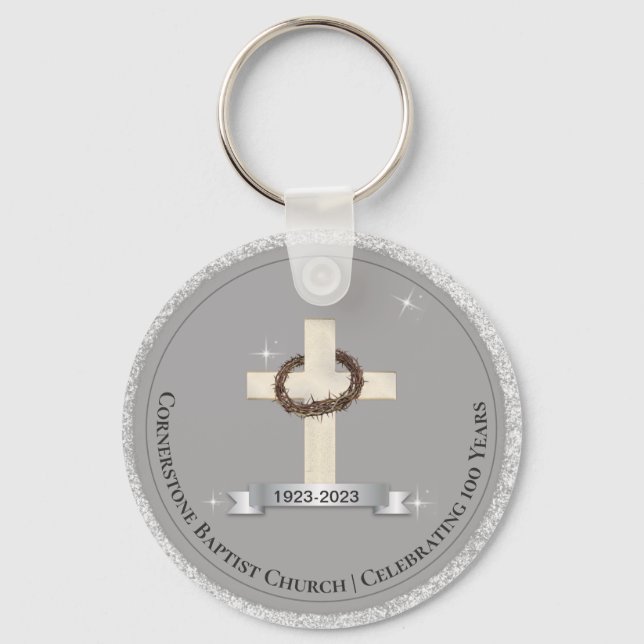 Church Anniversary Souvenir Party Favours Silver Key Ring (Front)