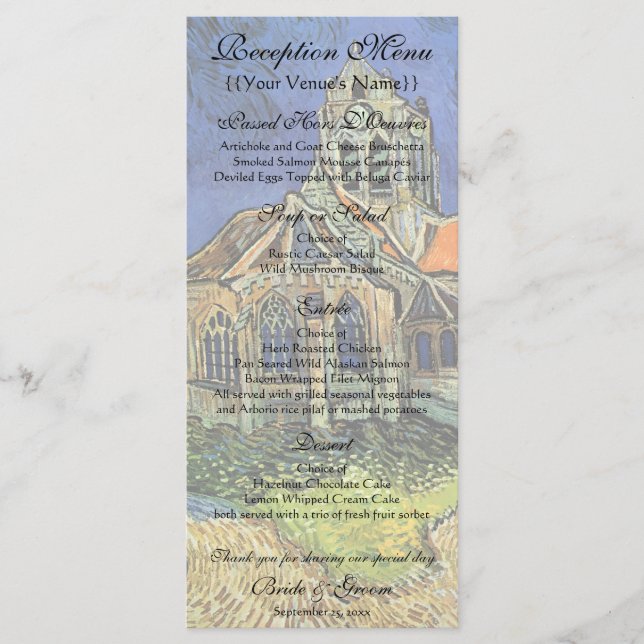 Church at Auvers by Vincent van Gogh Wedding Menu (Front)