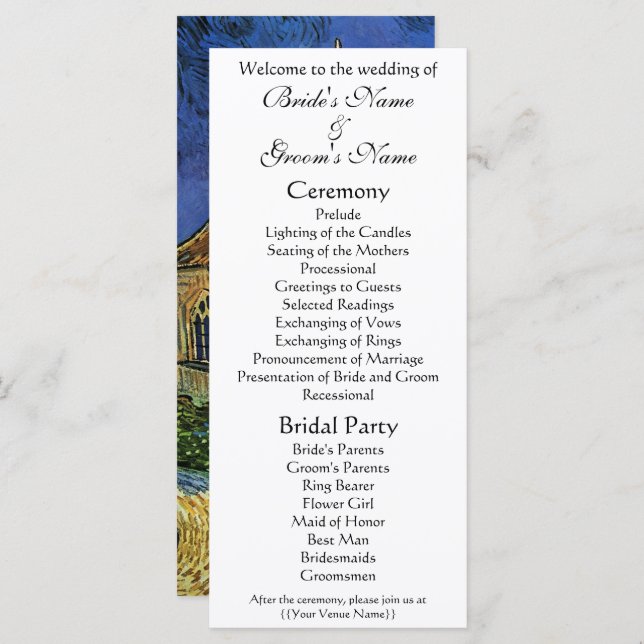 Church at Auvers by Vincent van Gogh Wedding Programme (Front/Back)